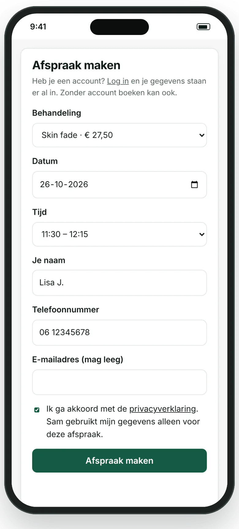 Boeken op de telefoon: behandeling, datum en tijd kiezen